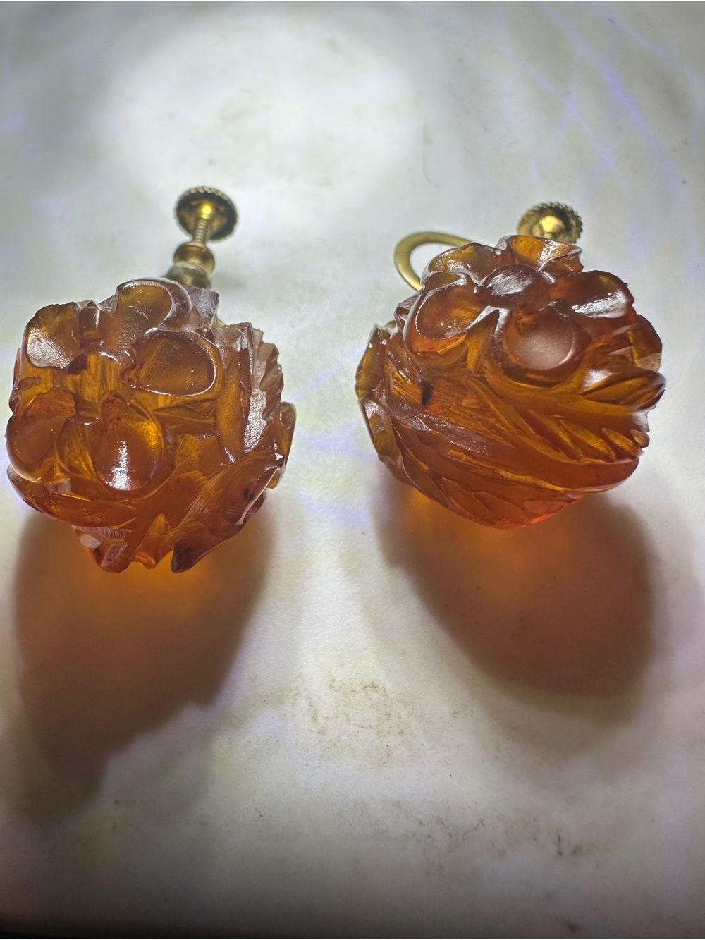 Baltic Amber Carved Rose Earrings
